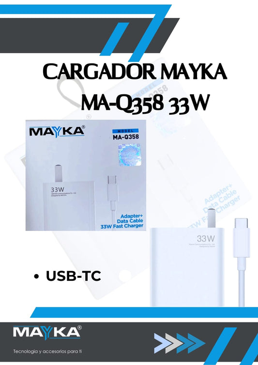 CARGADOR MAYKA USB A TC 33W FAST