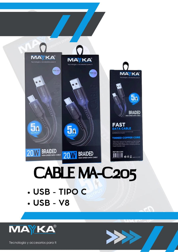 CABLE MAYKA USB A V8 20W